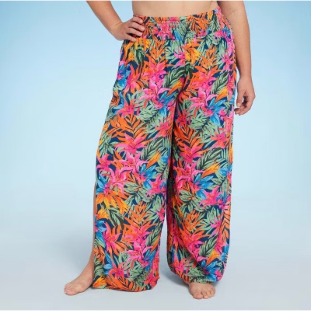 Shade & Shore Women's Sz XS Tropical Floral Wide-Leg Cover Up Pants Lightweight
